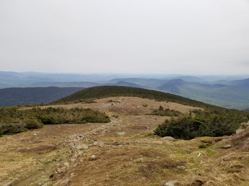 Looking back on the trail nearing the summit of Mount Moosilauke